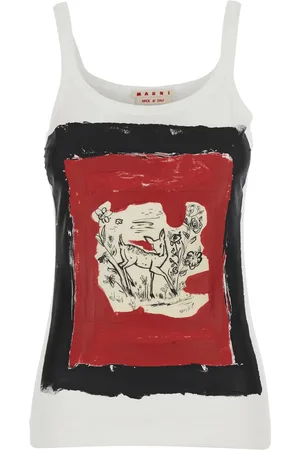 Marni Sleeveless T-shier With Round Neck And Maxi Print On The Front In Cotton Woman
