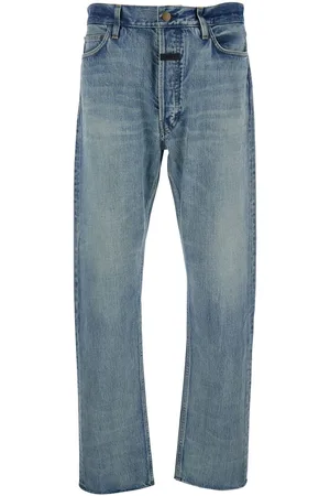 FEAR OF GOD Blue Five-pocket Jeans With Front Logo Patch In Denim Man