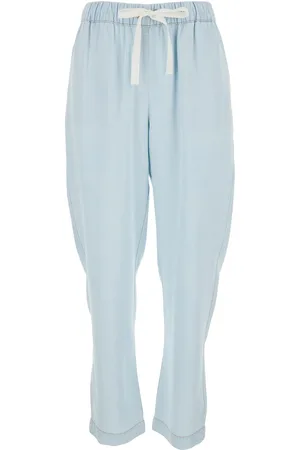 SEMICOUTURE Light Blue Pants With Elastic Waist With Drawstring And Contrasting Stitching In Fabric Woman