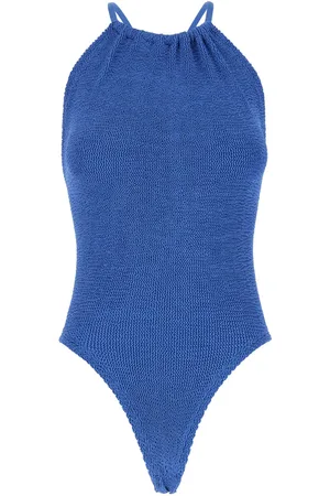 Hunza G Portia Blue Swimsuit With Criss-crossed Straps On The Rear In Tech Fabric Woman