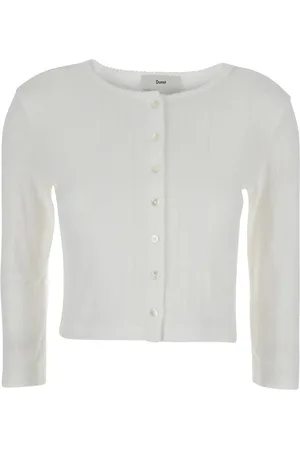 DUNST Pointelle Crewneck Cardigan With Front Button Closure In Cotton Woman