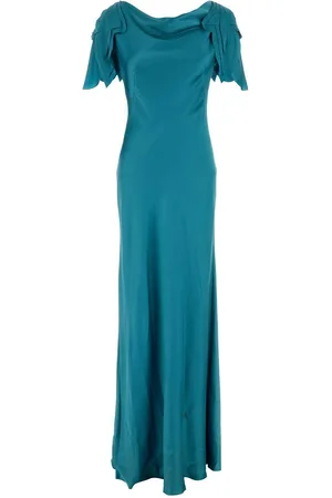 Alberta Ferretti Turquoise Satin Long Dress