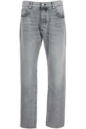 Icon Denim Pants With Belt Loops And Rear Logo Patch In Denim Man