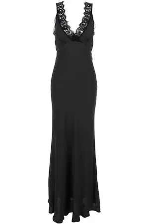 SEMICOUTURE Black Long Dress With V-neckline And Lace Inserts In Silk Blend Woman