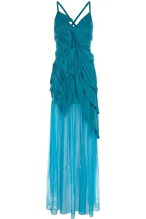 Alberta Ferretti Turquoise Crepe Long Dress