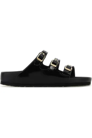 Birkenstock Black Leather Florida Slippers