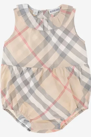 Burberry Cotton Romper With Check Pattern