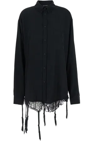 Balenciaga Lingerie Sirt With Button-down Collar And Lingerie Detail On The Hem In Tech Fabric Woman