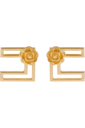 Elisabetta Franchi Gold Metal Earrings With Roses