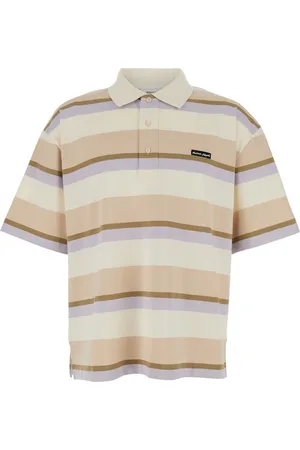 Maison Kitsuné Oversize Polo Shirt With Logo Patch On The Front And All-over Striped Motif In Cotton Man