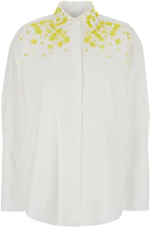 Msgm Shirt With Classic Collar And Front Embellishment In Fabric Woman