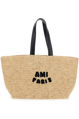 Ami Handbag With Two Top Handles And Logo Lettering On The Front In Raffia Woman