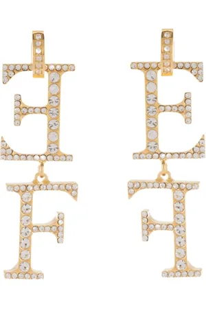 Elisabetta Franchi Logo Drop Earrings With Rhinestones