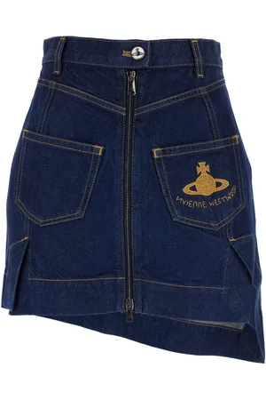 Vivienne Westwood Sailor Blue Mini Skirt With Asymmetric Hem And Orb Embroidery With Logo Lettering In Denim Woman
