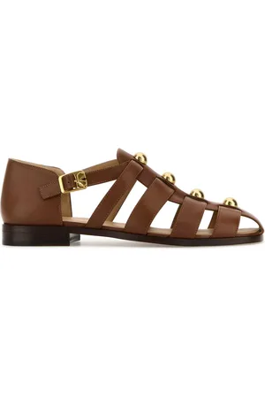 VALENTINO GARAVANI Brown Leather Studshield Sandals