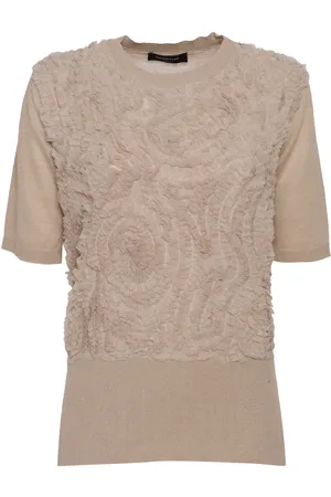Fabiana Filippi Lightweight Linen Short Sleeve Sweater, Rouche Embroidery
