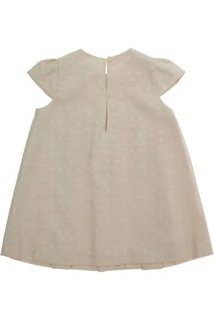 Emporio Armani Sleeveless Crewneck Dress With Bow Detail On The Front And All-over Logo Embroidery In Tech Fabric Baby