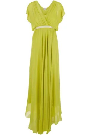 FORTE FORTE Forte_Forte Green Long Dress With V-neck And Waist Belt In Silk Woman