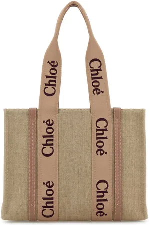 Chloé Multicolor Linen Woody Shopping Bag