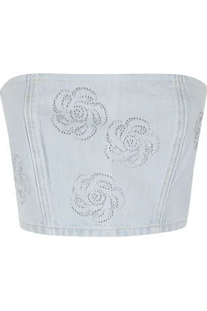 ROTATE Denim Cropped Stud Top
