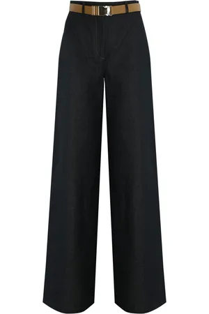 Max Mara Murge Trousers In Cotton And Linen In Denim Blue