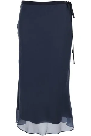 DUNST Blue Skirt With Side Knot Closure And Semi-transparent Hem In Viscose Woman