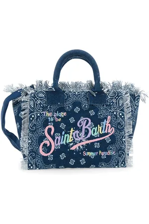 MC2 SAINT BARTH Colette Blue Handbag With Logo Lettering Embroidery On The Front And Adjustable And Removable Shoulder Strap In Cotton Girl