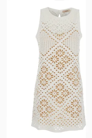 Twin-Set Dress With Knitted Design And All-over Floral Embroidery In Cotton Woman
