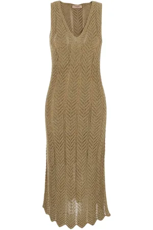 Twin-Set Long Dress With V-neck And All-over Pleated Details In Viscose Blend Woman