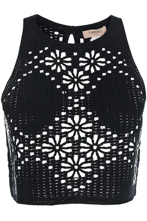 Twin-Set Top With Knitted Design And All-over Floral Embroidery In Cotton Woman