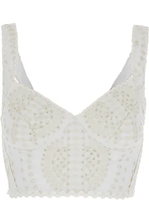 CHARO RUIZ IBIZA Goldie Top With V-neck On The Front And Perforated Design In Cotton And Linen Blend Woman