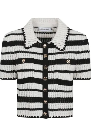 Self-Portrait Cream And Black Striped Crochet Top