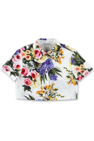 Dolce & Gabbana Garden Print Poplin Crop Shirt