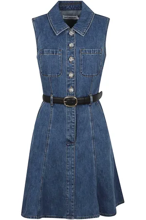 Self-Portrait Denim Sleeveless Pearl Mini Dress