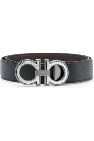 Salvatore Ferragamo Mans Bicolor Leather Belt With Logo Buckle