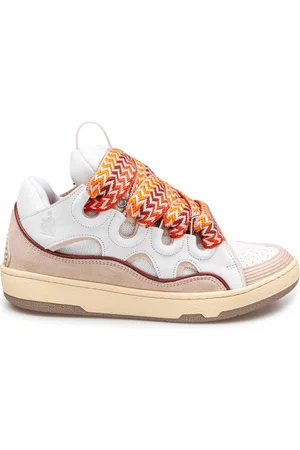 Lanvin Curb Sneakers In White And Peach Leather