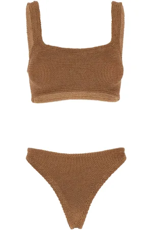 Hunza G Xandra Brown Bikini With Fixed Straps In Ribbed Stretch Polyamide Woman