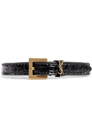Saint Laurent Cassandre Belt Bracelet In Croco Printed Leather