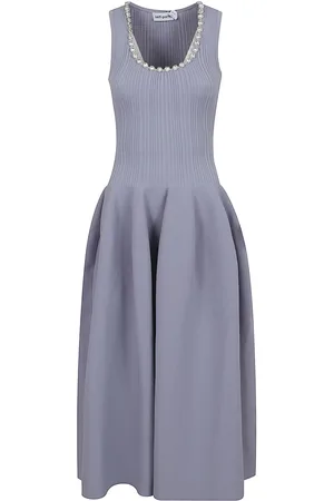 Self-Portrait Ribbed Knit Diamante Midi Dress