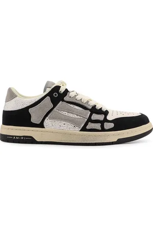 AMIRI Crystal Skel Top Low Leather And Suede Sneakers With Rhinestones Detail