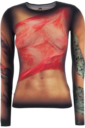 Marine Serre Top With Draped Details And All-over Graphic Print In Tech Fabric Woman