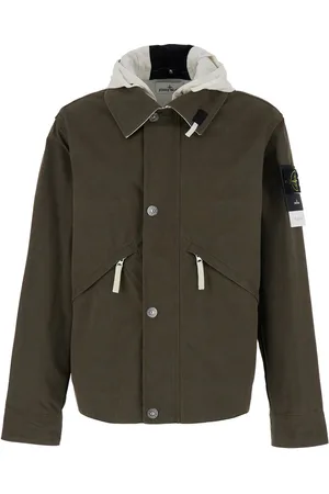 Stone Island Jacket With Logo Lettering On The Hood And Logo Patch On The Sleeve In Cotton Man