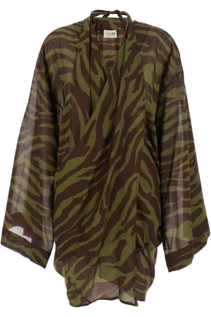The Attico Mini Dress With Plunging V Neck And All-over Print In Cotton Woman