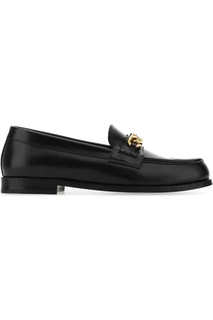VALENTINO GARAVANI Black Leather Vlogo Chain Loafers