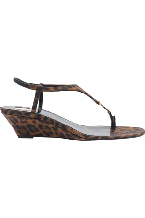 Saint Laurent Cassandra In Leopard Grosgrain Wedges