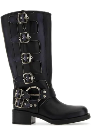 Miu Miu Buckle-detailed Round Toe Boots