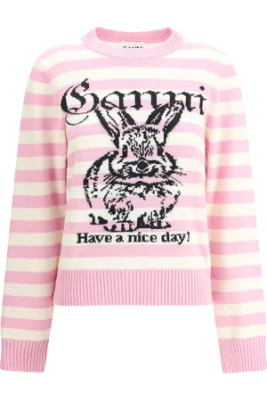 Ganni Striped Sweater With Rabbit