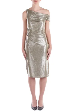 Ralph Lauren One-shoulder Metallic Effect Midi Dress