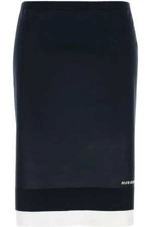 Miu Miu Dark Blue Stretch Silk Blend Skirt
