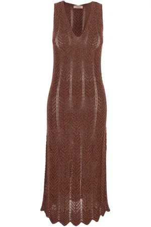 Twin-Set Sleeveless Long Dress With V Neck And Logo Plaque On The Rear In Viscose Blend Woman